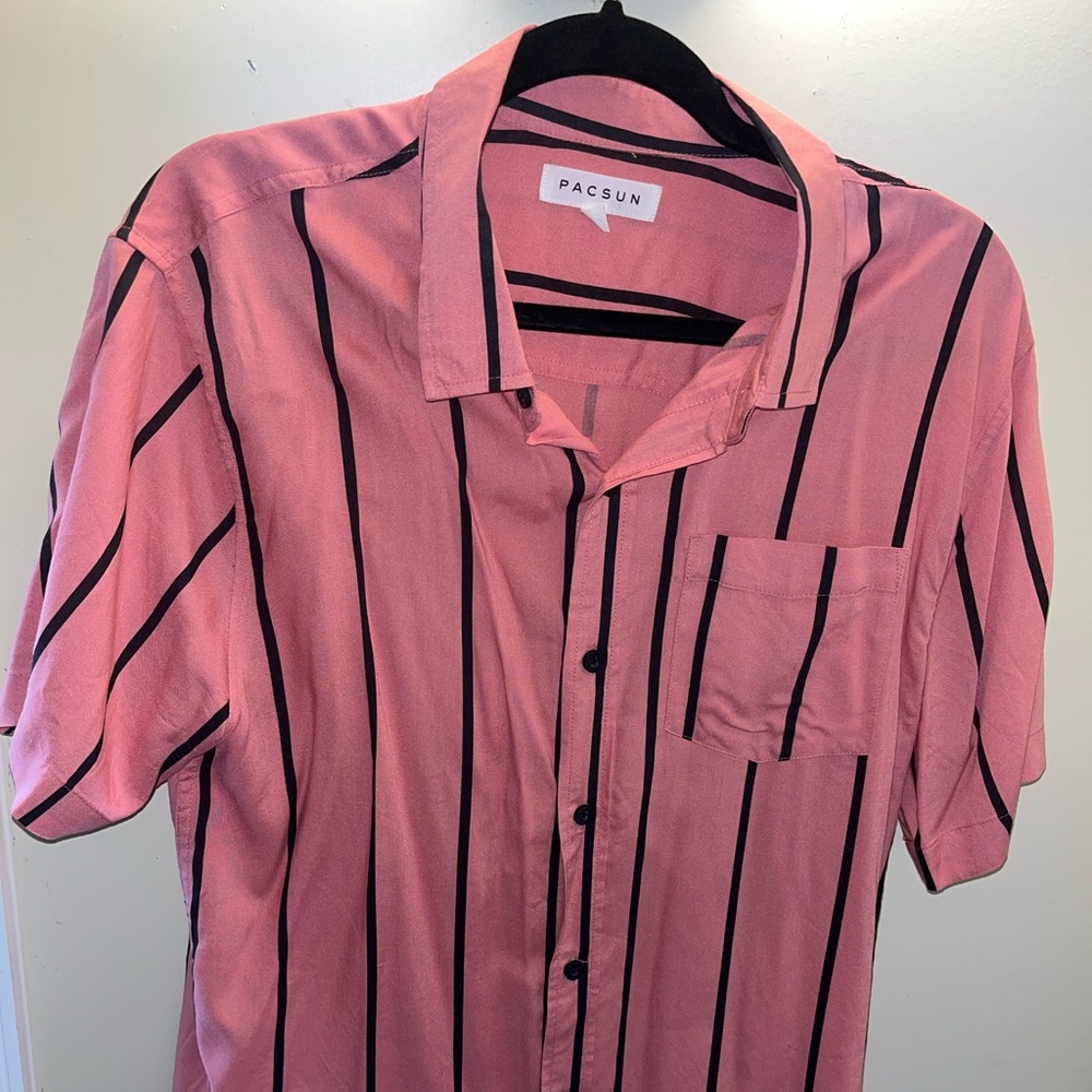 PACSUN 
Striped Short Sleeve Button Up Shirt w/ Chest Pocket